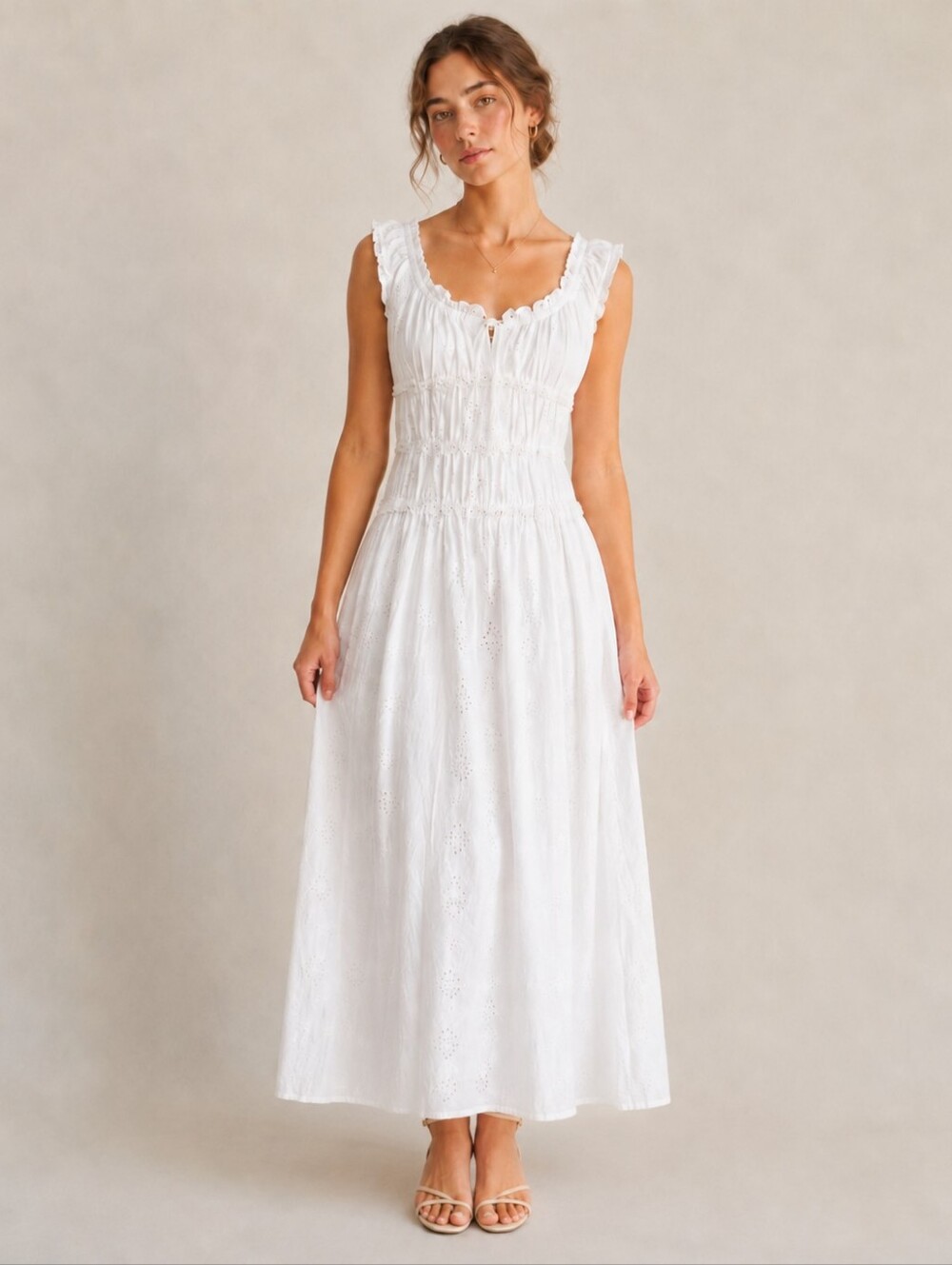 NWT Sim & Sam Ruched Midi Dress Size S White Feminine